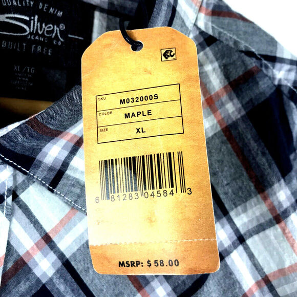 SILVER Jeans Co Mens Size XL Western Plaid Pearl Snap Shirt Maple $58 - Picture 4 of 5
